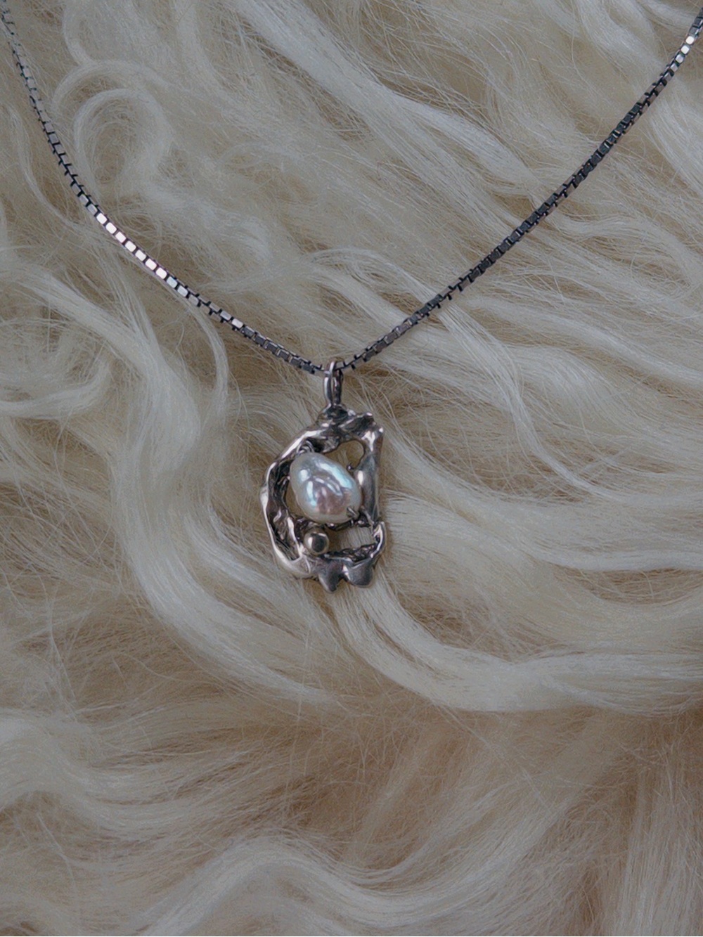 Sterling Silver Freeform Oyster Seed Pearl Charm Pendant